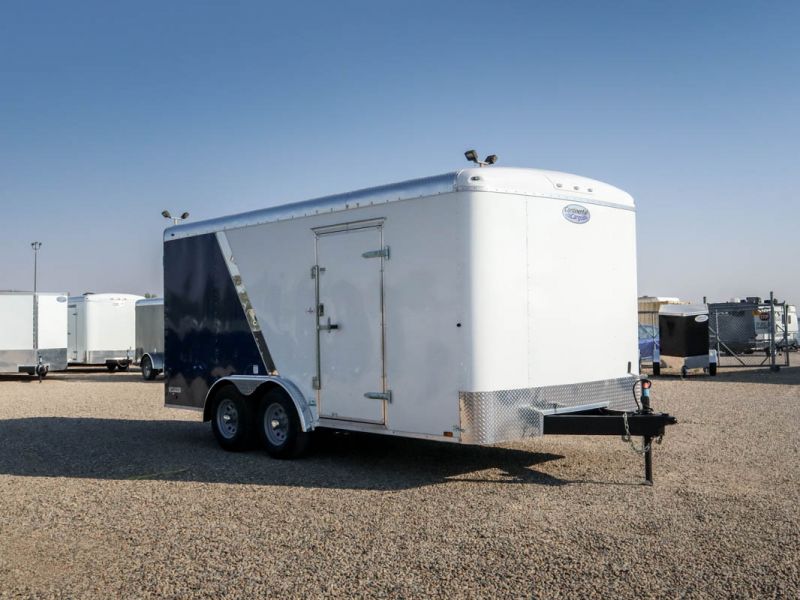 *Clearout Price- SAVE $1,800!* 2022 Continental Cargo Tailwind 8' x 16' (White & Blue, 5K Axles, Ramp Door)