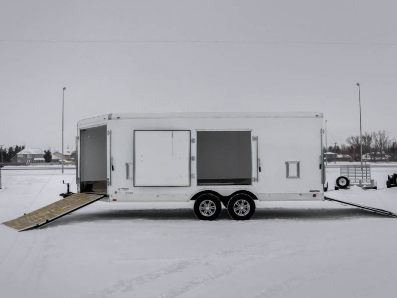 SOLD! 2023 Continental Cargo Auto Plus 8.5' x 18' + 4' V-Nose (White, 5K Axles) Car/Sled Combo